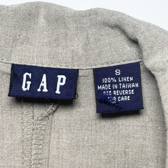 Vintage 90s GAP Linen Button Front Shirt Dress Oatmeal Maxi Sleeveless S Neutral - Picture 6 of 13